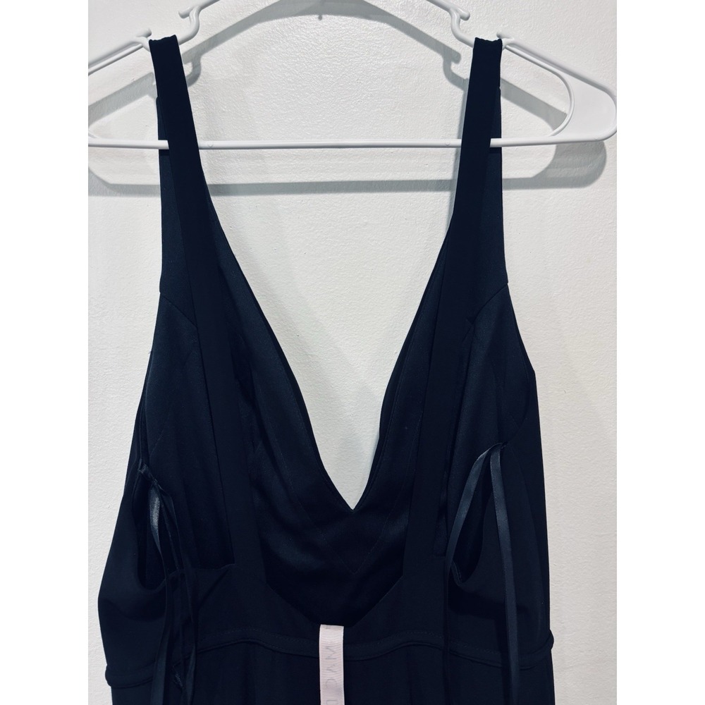 Ieena for Mac Duggal 4 Black Chiffon V-Neck Sleeveless Wrap Slit Zip Maxi Gown - Picture 5 of 9